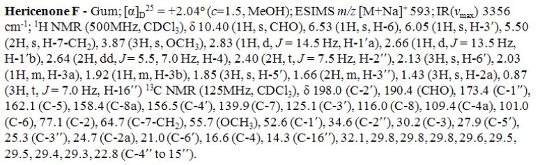 그림18. 분리화합물 Hericenone F의 분광학적 데이터