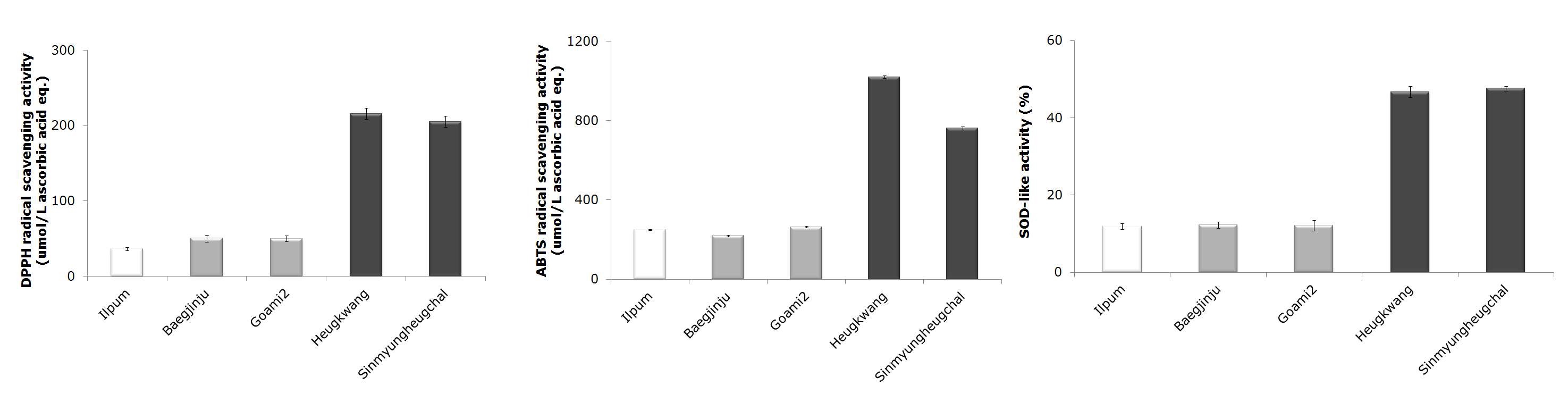 그림 11. 품종별 막걸리의 항산화 활성 비교