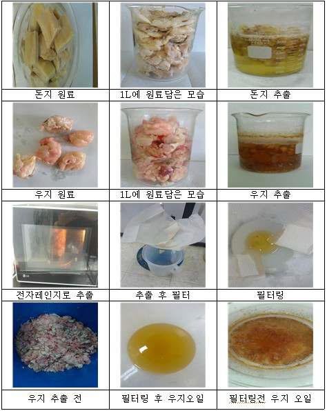 50L급 회분식 반응기 실험을 위한 돈지 및 우지 오일 추출 과정