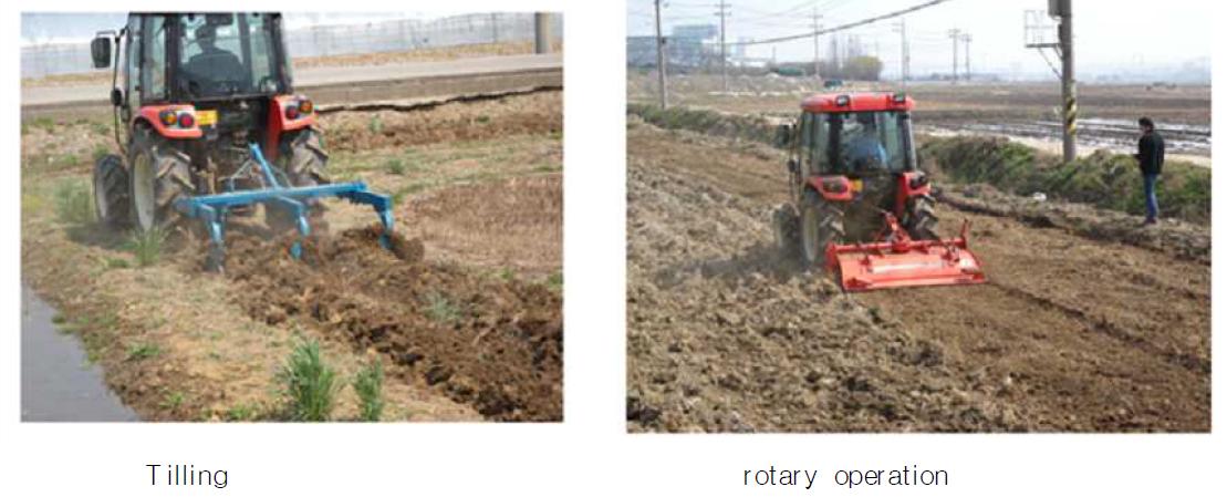 Tilling and rotary operation of BD fuelled tractor