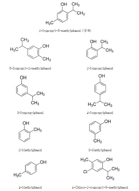 그림 19. 2-Isopropyl-5-methylphenol의 유사화합물