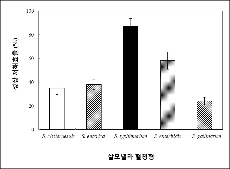그림 3. 달맞이꽃 추출물에 대한 살모넬라 혈청형들의 성장 억제 확인.
