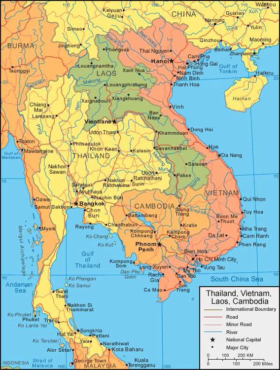 베트남과 인접국의 주요 도시와 행정구역