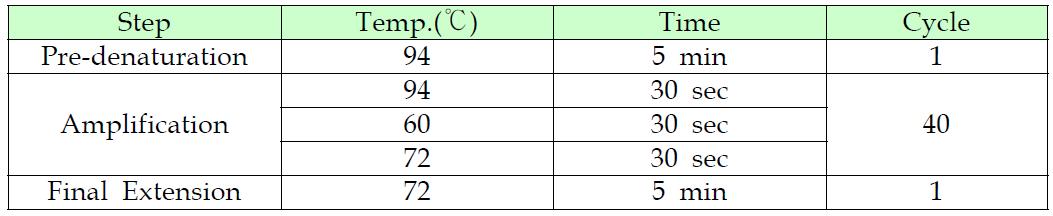 Multiplex PCR 수행 조건