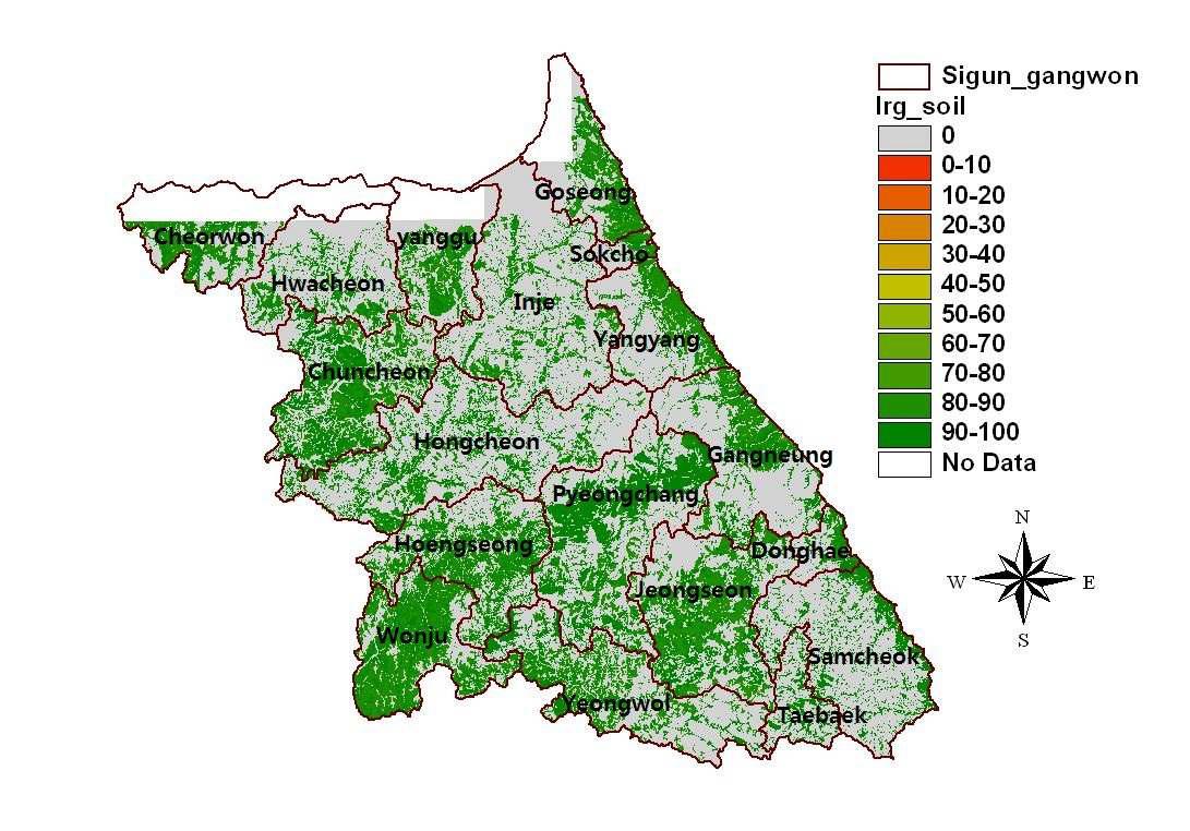 Distribution of soil score for Italian ryegrass.