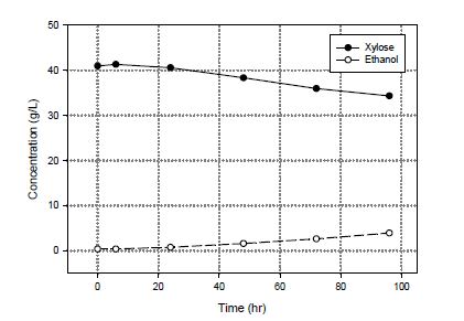 그림 2-4 대조군(5%Xylose 기질)의 에탄올 생산 농도