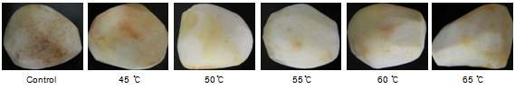 Fig. 9. Changes of appearance by different washing temperature on fresh-cut taro at roon temperature after 48 h