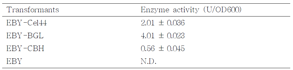 Enzyme activities of the surface-displayed yeast transformants