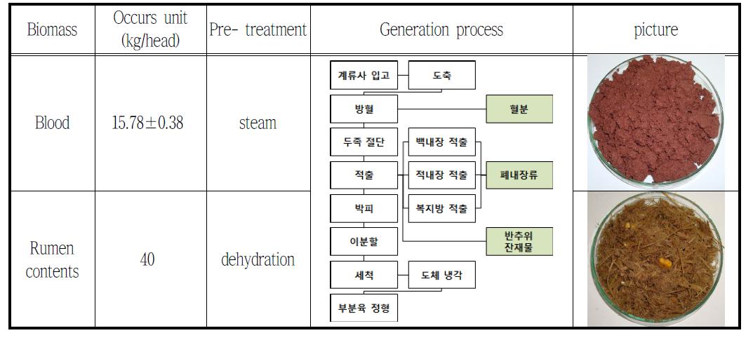 Cattle slaughtering process and biomass produced