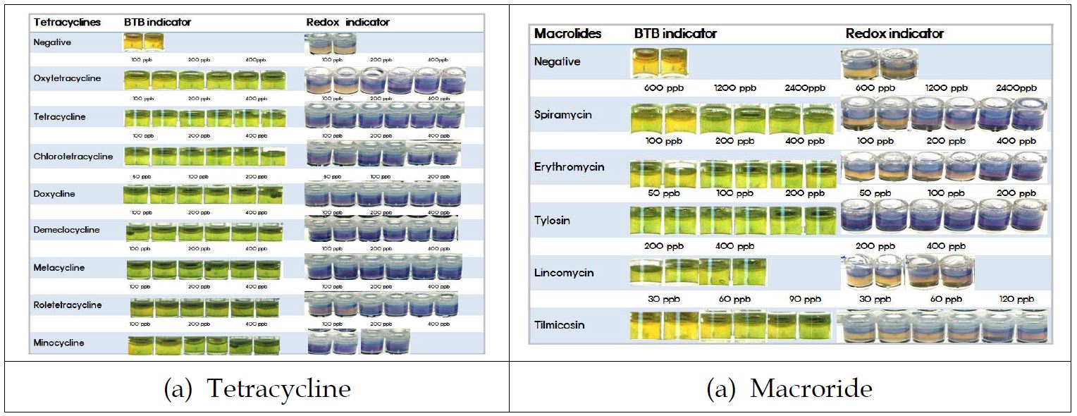 pH indicator 종류별 검출 감도 평가