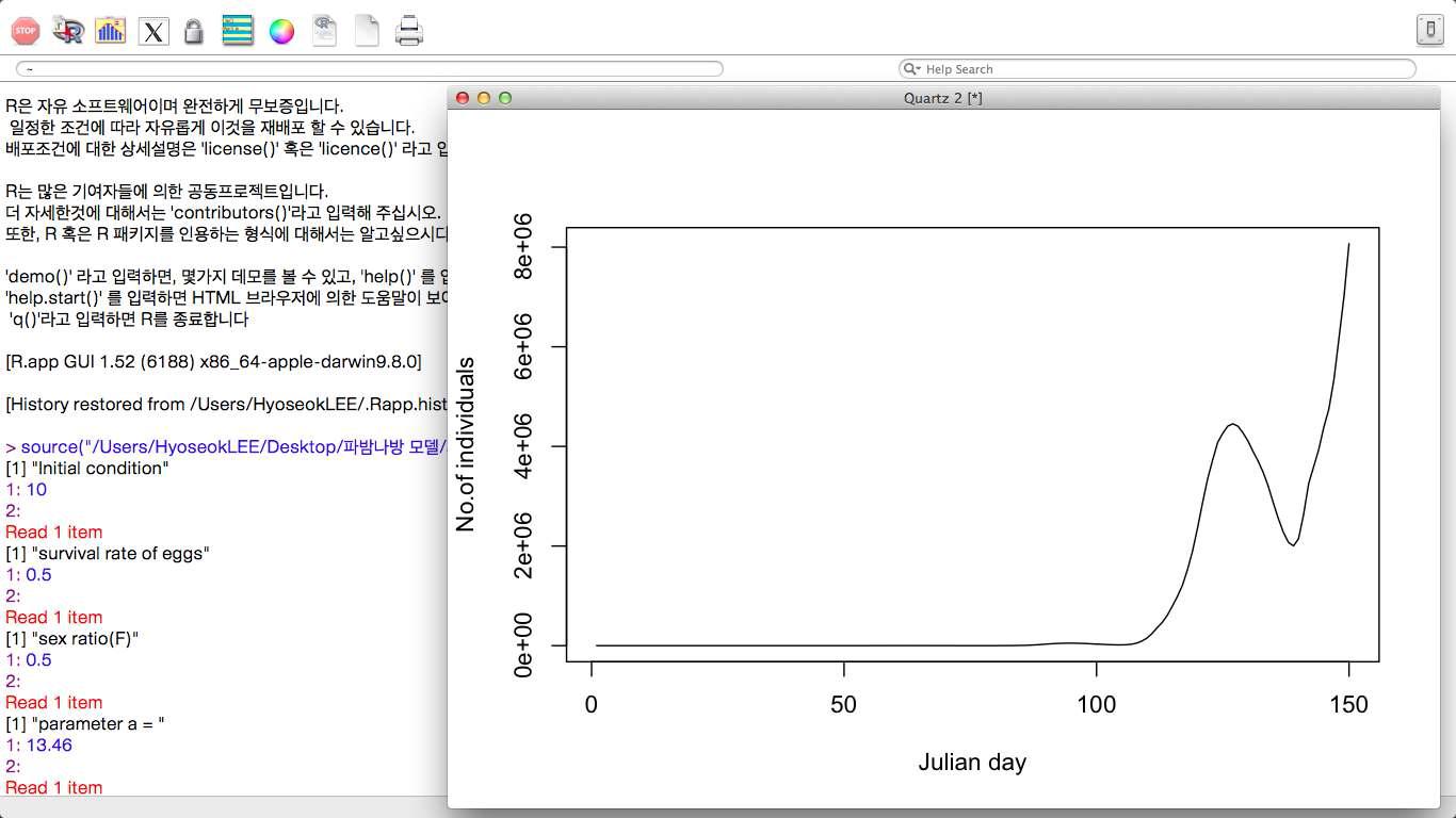 R-Project를 활용한 시뮬레이션 구동 모습