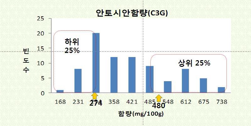 그림 22. 안토시아닌함량의 품질기준