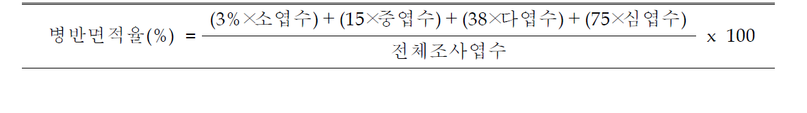 벼 흰잎마름병 병반면적율(%) 계산식