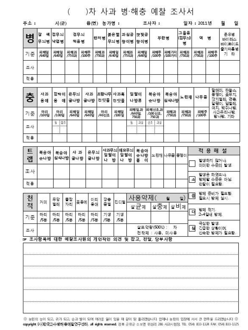 사과 광역단위 예찰 조사서