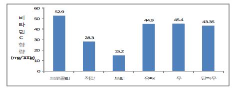 그림 23. 단지무 및 재래종자의 싹채소 생산시 비타민 C 함량 비교
