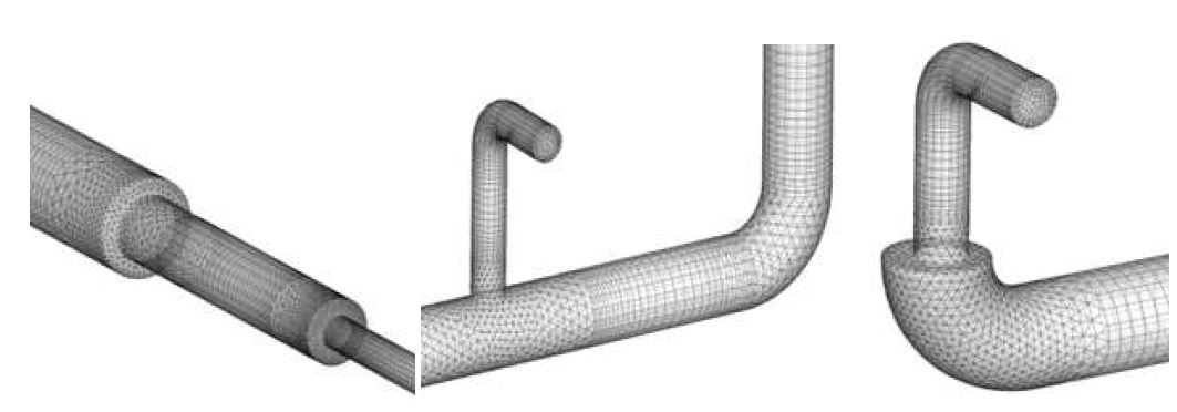 Fig. 3.33 PVC 배관 주요 구간 형상 및 격자