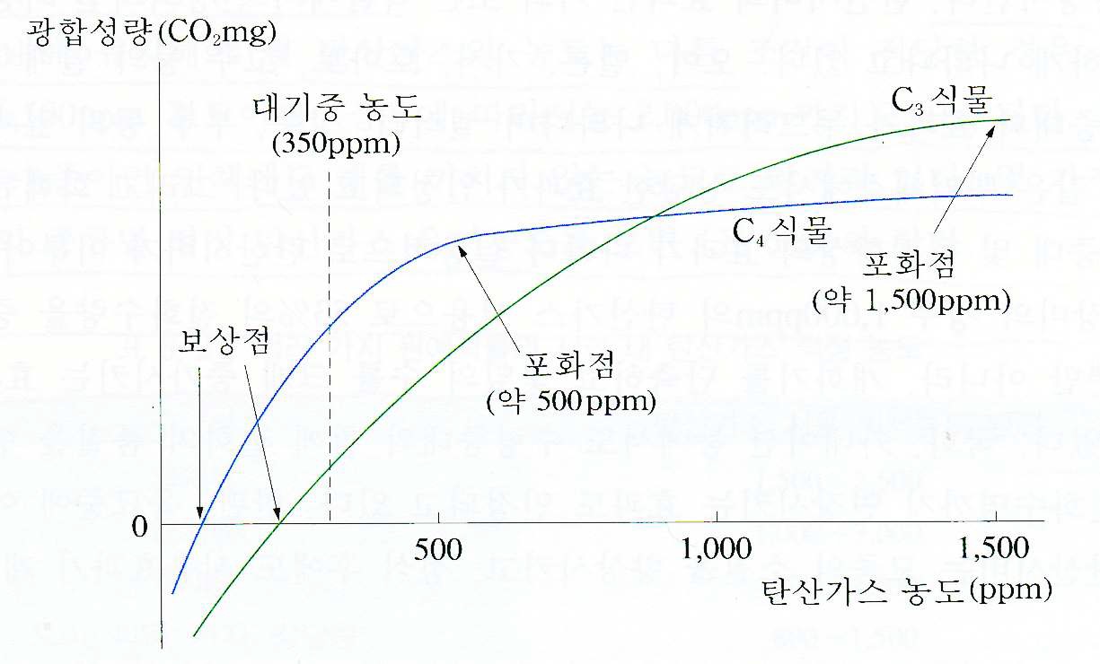 Fig. 1.2 CO2 농도에 따른 광합성량 변화