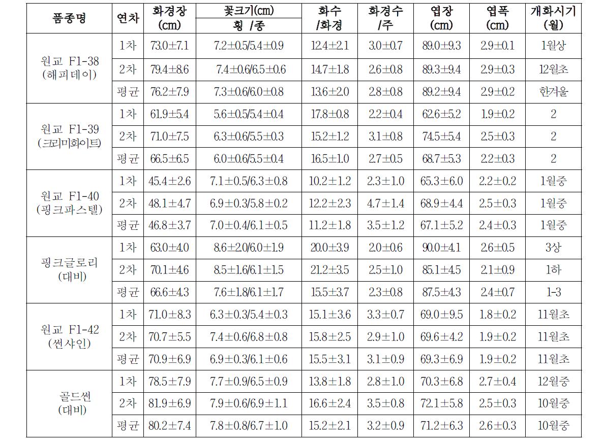 2차 특성 검정 계통의 생육특성 (‘12년, 5년차)