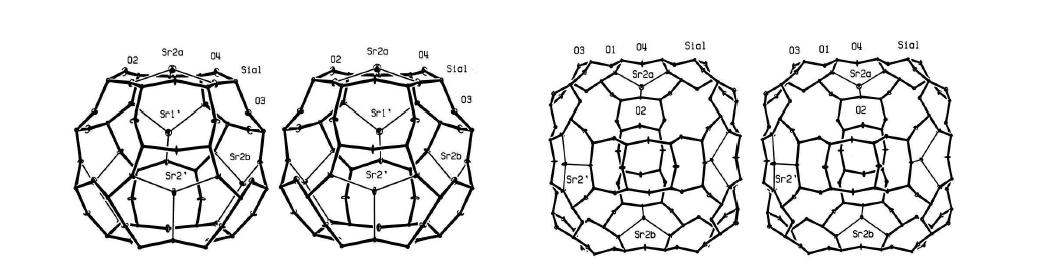 Sr2+ 이온으로 교환된 제올라이트 Y의 Sodalite 및 Supercage의 Ortep 이미지