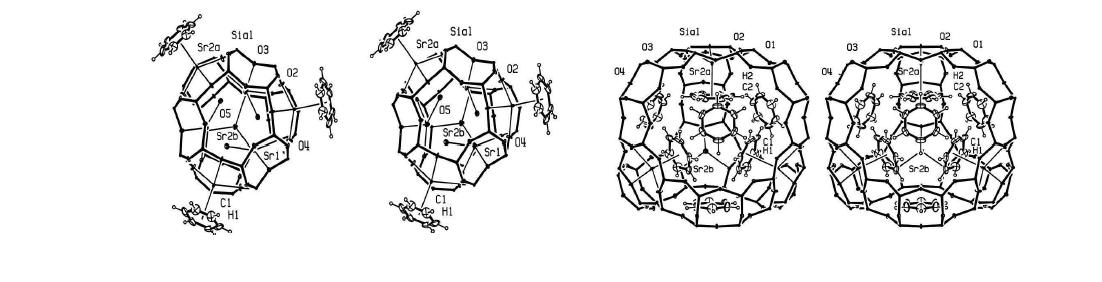 Sr2+ 이온으로 교환된 제올라이트 Y 내에 벤젠이 흡착된 Sodalite 및 Supercage의 Ortep 이미지