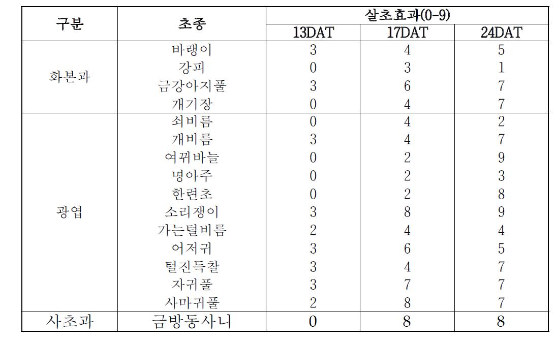 MS-80673 원액의 제초활성.