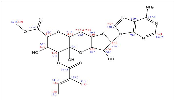 신규 화합물 herbicidin K의 화학구조.