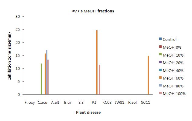 바실러스 77 균주 생산 항균 활성물질의 주요 식물병 억제 스팩트럼