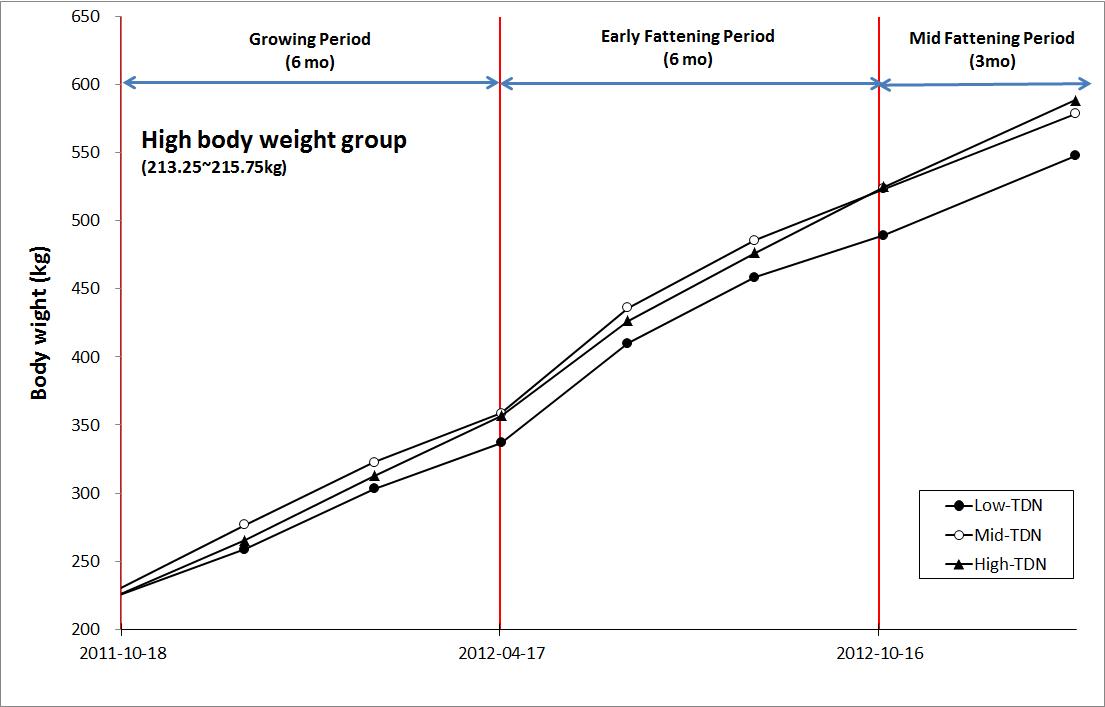 Live body weight during experimental period in high body weight group.