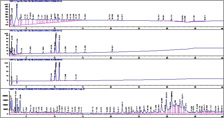 그림 5. 어수리 Butanol 층의 LC-MS 분석결과.