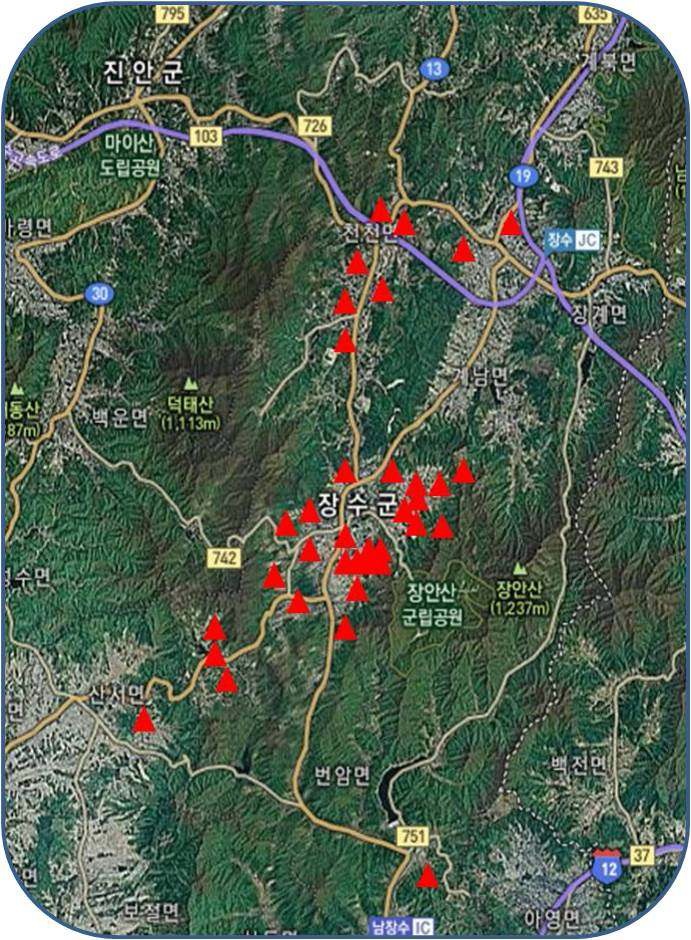 그림 1-1. 장수지역 예찰조사 지점