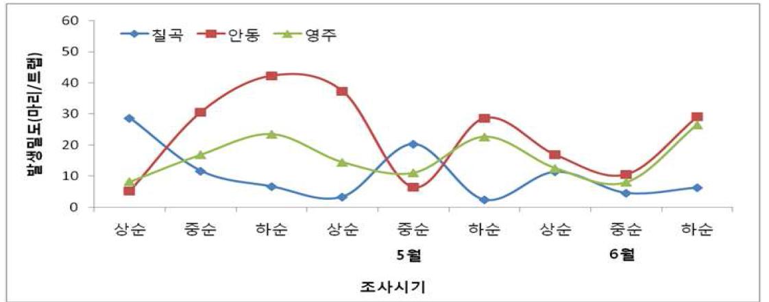 톱다리개미허리노린재 월동성충 밀도변화