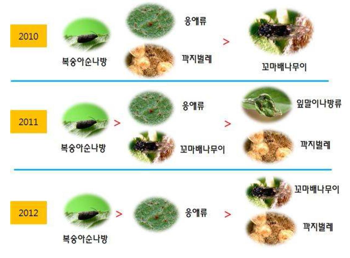 연도별 배 주요 해충의 발생분포(위험도평가)