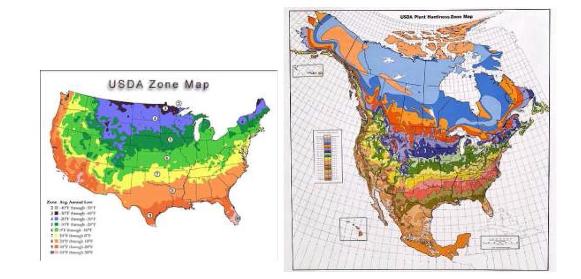 기온에 따른 지대구분과 식물내동성 지도정보 제공