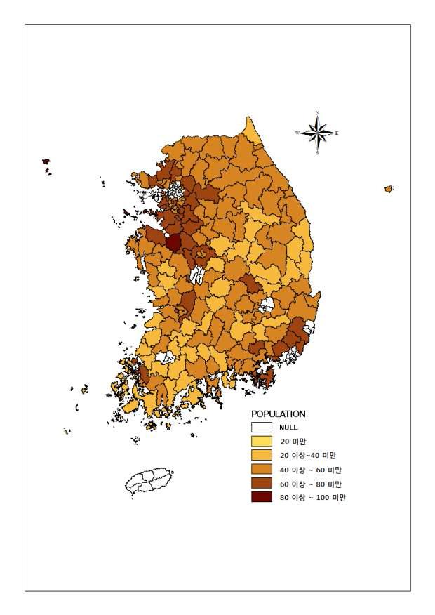 인구(정주)영역 지역별 고령화 대응수준 결과(161개 시・군)