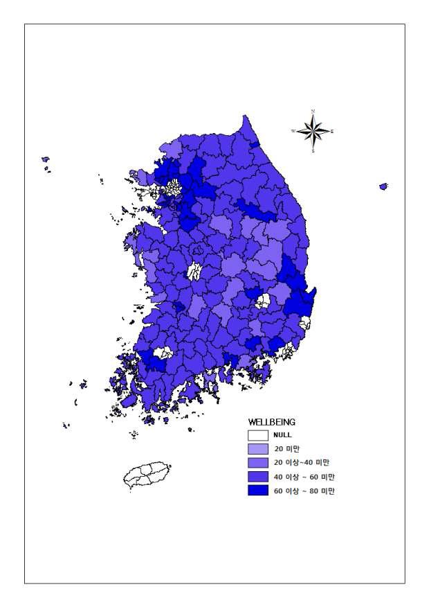 문화복지 영역 지역별 고령화 대응수준 결과(161개 시・군)