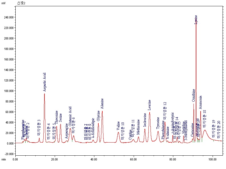 그림 24. 고추장 대조구의 유리 아미노산의 chromatogram.