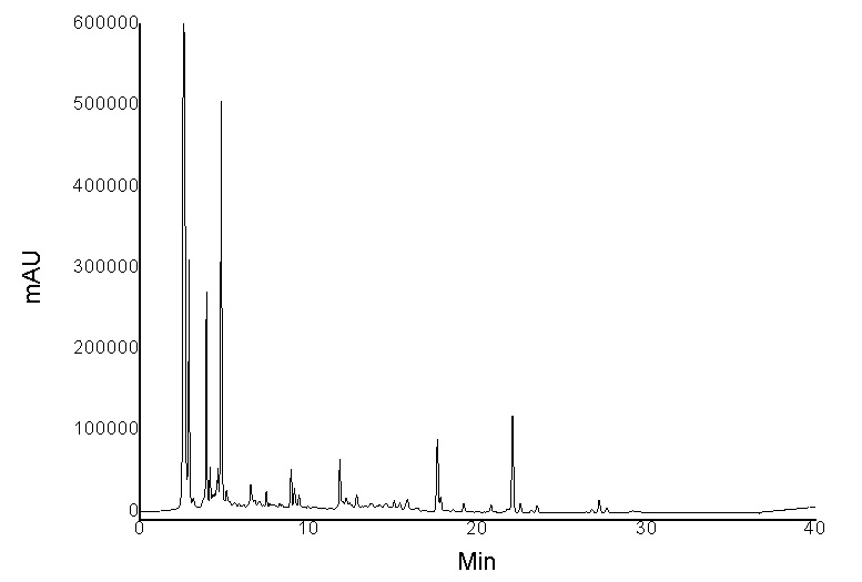 그림 34. 된장 대조구 중의 phenolic acid 및 flavonoid HPLC chromatogram
