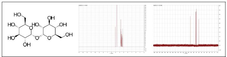 그림 1. 동충하초 유래 trehalose 분자구조 및 NMR physical data
