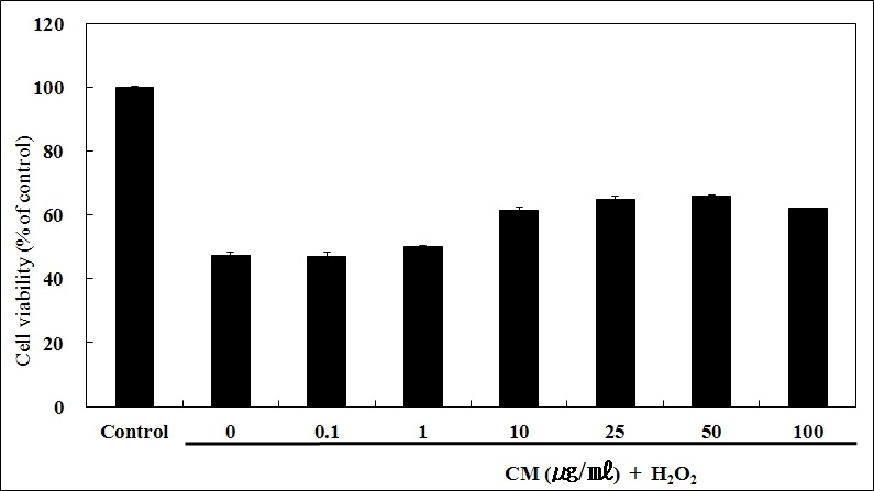 Fig. 14. Protective effect of cordyceps militaris extracts in H2O2?damaged human dermal fibroblasts