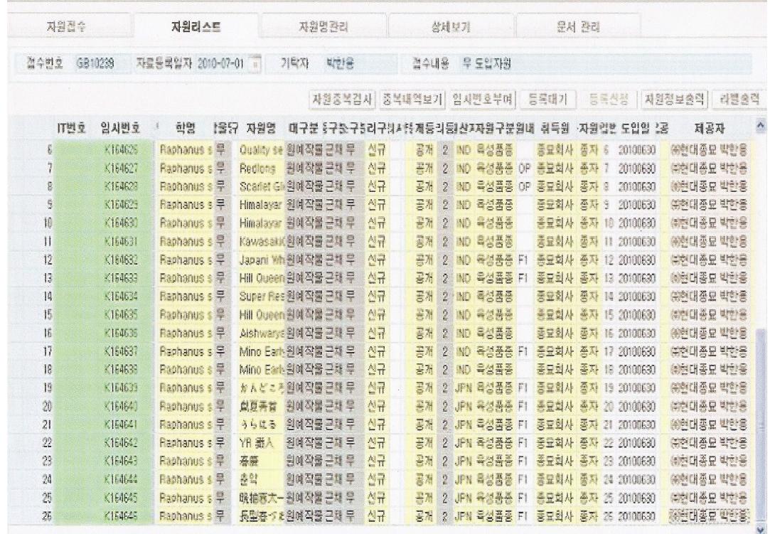 유전자원 26계통 입고