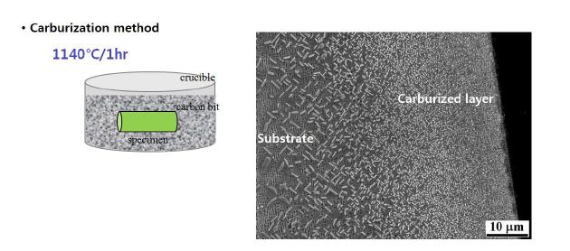 Carburization process to form diffusion barrier.