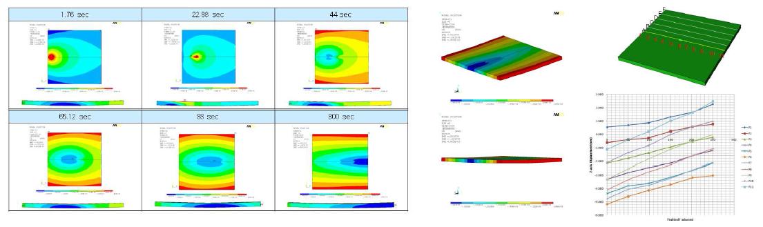 Numerically simulated vertical deformation distribution of concave type with different elapsed time.