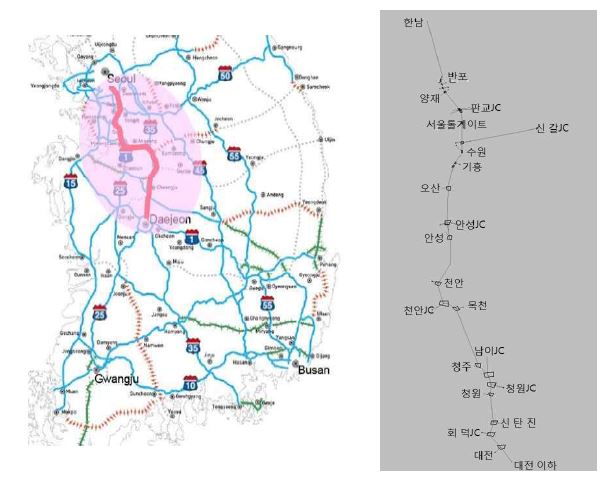 통행예약제 시뮬레이션 평가 대상 구간