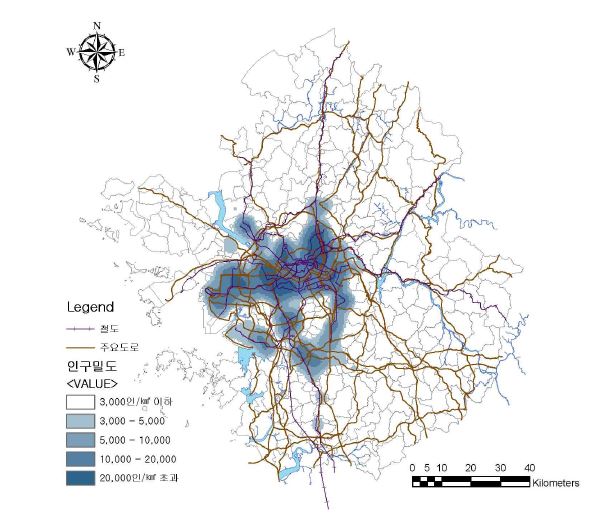 서울거대도시권 도시개발 현황 1 : 인구밀도
