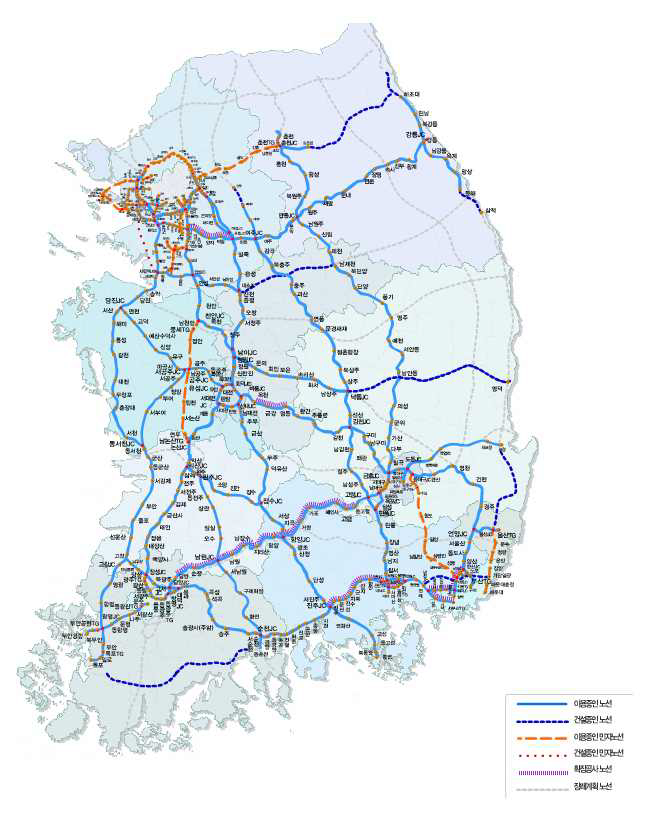 연구의 공간적 범위 : 전국 고속국도 및 하부도로