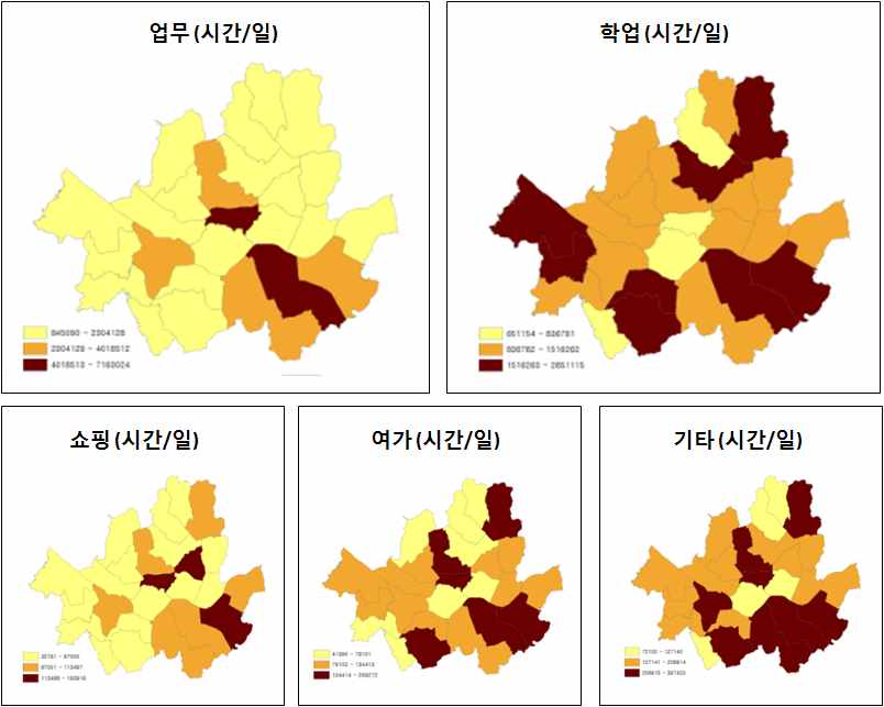 통행지속시간별 공간적 분포