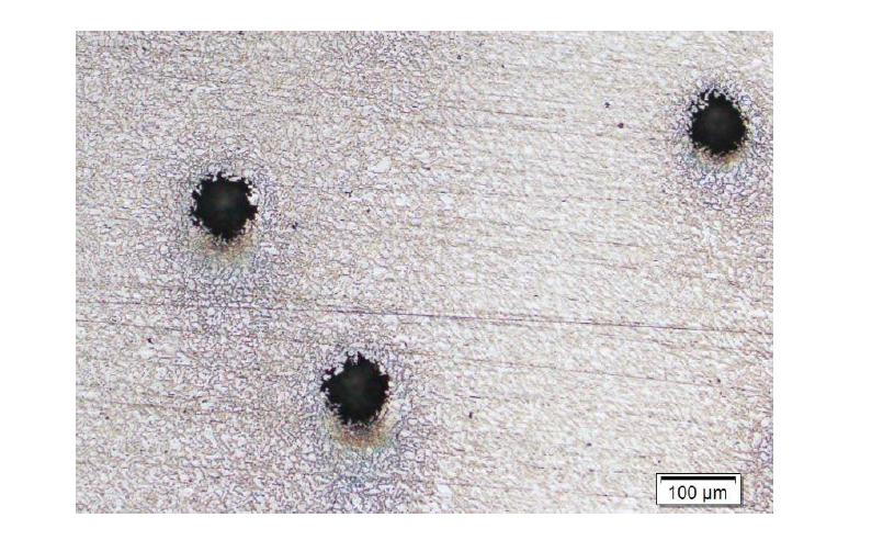 Sample surface of the duplex stainless steel after the polarization test that shows deep pits