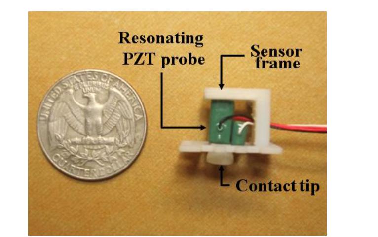 The components of the aMSS include a resonating PZT probe, a sensor frame and a contact tip