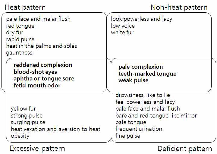 한열증 및 실허증 증상간 증상 모식도
