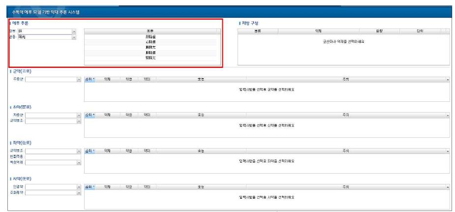 변증명 입력 시 예후가 출력되는 화면